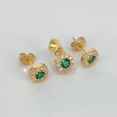 Dije + Topos Circulo Circones Blancos Verde Oro amarillo 18k 2,02 Gr / 6 mm / 1,3 Cm