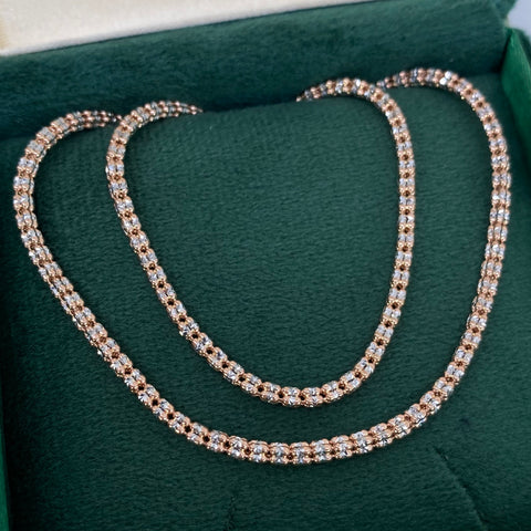 Cadena ● Punto Cuadrado Diamantado Oro blanco y Oro rosa 18k +3 / 15 Gr / 2,3 mm / 60 Cm