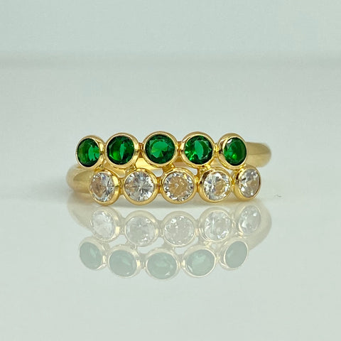 Anillo Circulos Circones Verdes Blancos Oro amarillo 18k / Talla 6 3/4 / 1,3 Gr *