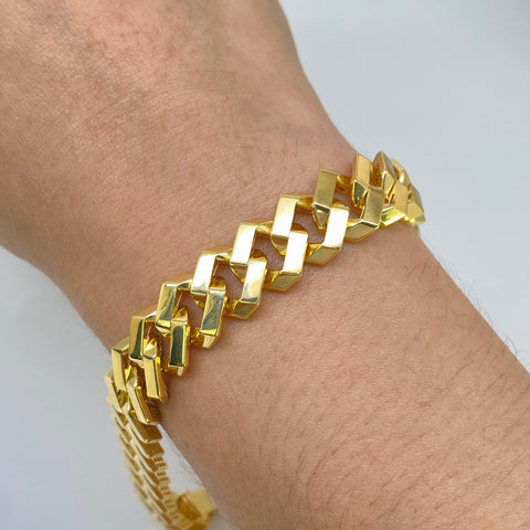 Pulso ● Cubano Oro amarillo 18k +3 / 20,4 Gr / 12 mm / 22 Cm *