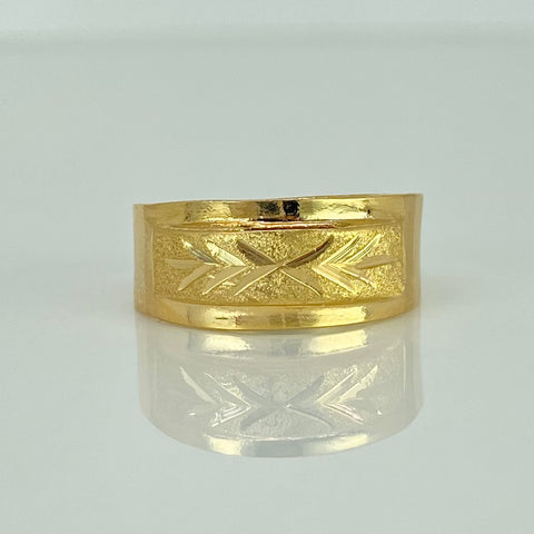 Anillo Sello Flechas Diamantado Oro amarillo 18k / Talla 7 / 1,91 Gr †