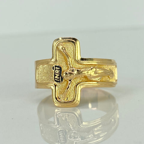 Anillo Sello Cruz Cristo Oro amarillo 18k / Talla 12 1/2 / 3,97 Gr †