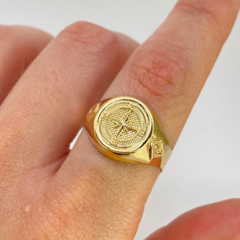 Anillo Brújula Oro amarillo 18k / Talla 9 / 2,58 Gr *
