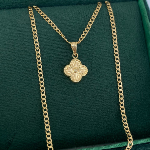 Set Cadena ● Cubana + Dije Trebol Oro amarillo 18k 2,24 Gr / 2 mm / 45 Cm *