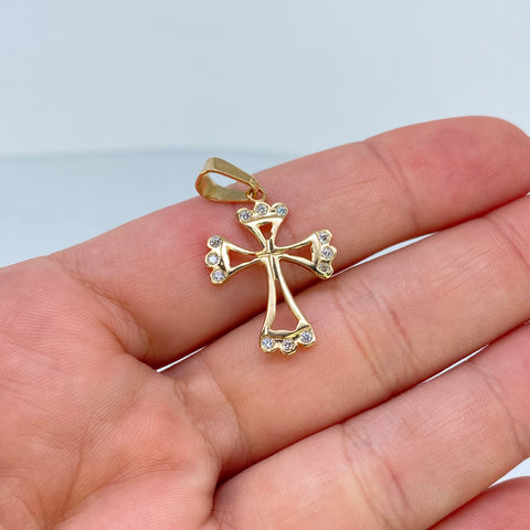 Dije Cruz Silueta Circones Blancos Oro amarillo 18k 1,8 Gr / 3 Cm †