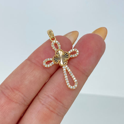 Dije Trebol Diamantado Circones Blancos Oro amarillo 2,2 Gr / 3,5 Cm