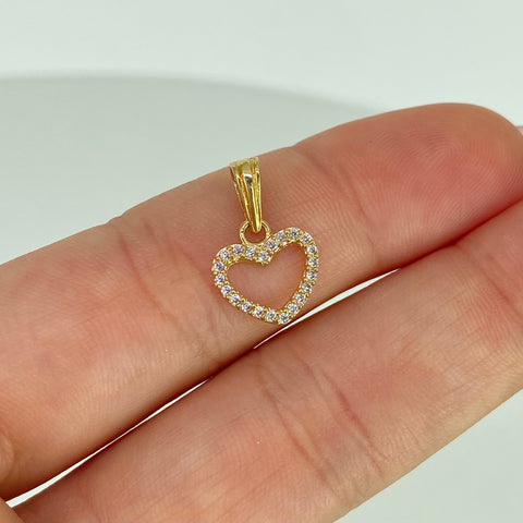 Dije Corazon Circones Blancos Oro amarillo 18k 0,8 Gr / 1,6 Cm †