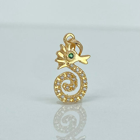 Dije Caballito De Mar Circones Blancos Verde Oro amarillo 18k 1,1 Gr / 2,2 Cm  *