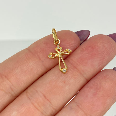 Dije Cruz Circones Blancos Verdes Oro amarillo 18k 0,9 Gr / 2,2 Cm