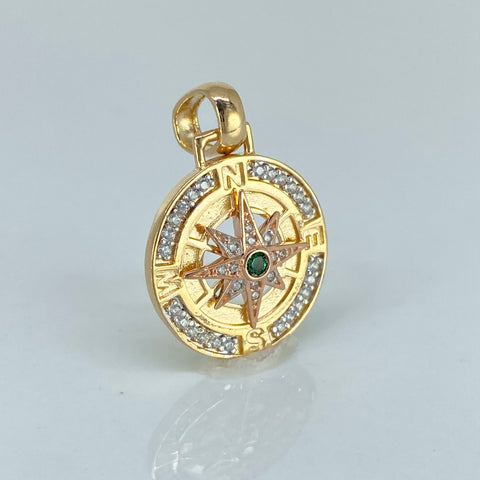 Dije Brujula Circones Blanco Verde Oro amarillo y Oro rosa 18k 4,72 Gr / 2,9 Cm  *