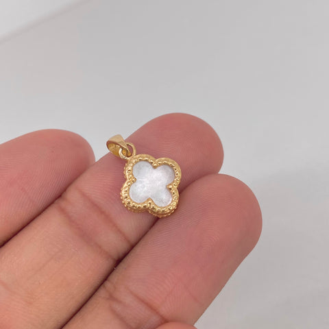 Dije Trebol Blanco Oro amarillo 1,5 Gr / 1,8 Cm *