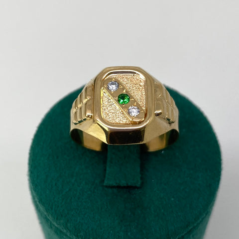 Anillo Circones Blancos Y Verdes Oro amarillo 18k / Talla 10 1/2 / 4,41 Gr