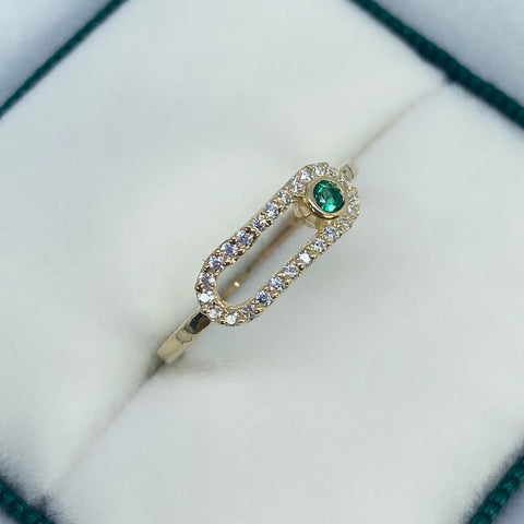 Anillo Circones Blancos Y Verdes Oro amarillo 18k / Talla 5 / 1,25 Gr *