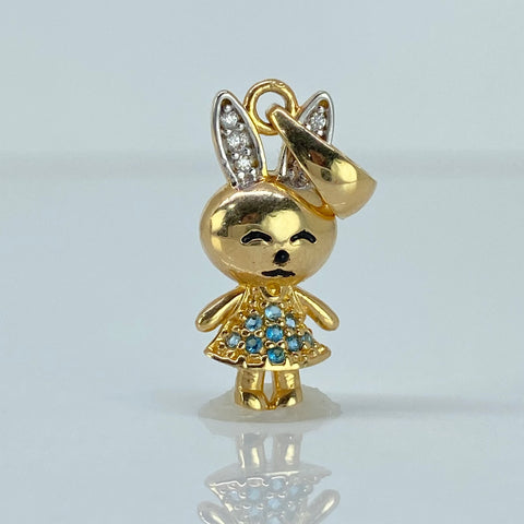 Dije Coneja Circones Blancos Azules Oro amarillo y Oro blanco 18k 1,90 Gr / 2,4 Cm *