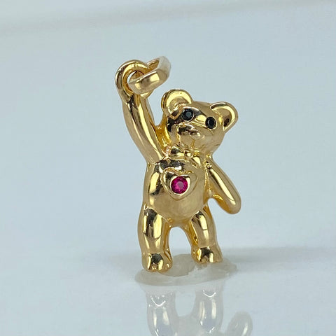 Dije Oso Mano Alzada  Circones Negros Y Rojos Oro amarillo 18k 1,90 Gr / 2 Cm *