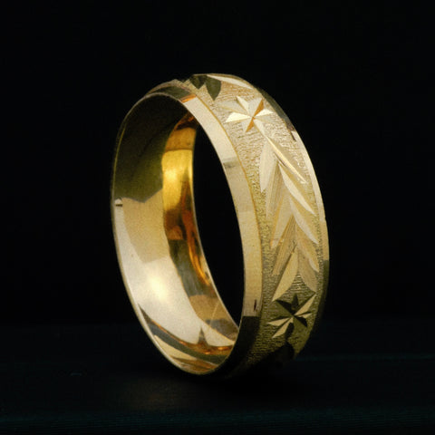 Anillo Argollas Estrellas Fondo Diamantado POR FABRICACIÓN Oro amarillo 18k / Talla 7 / 10 Gr *