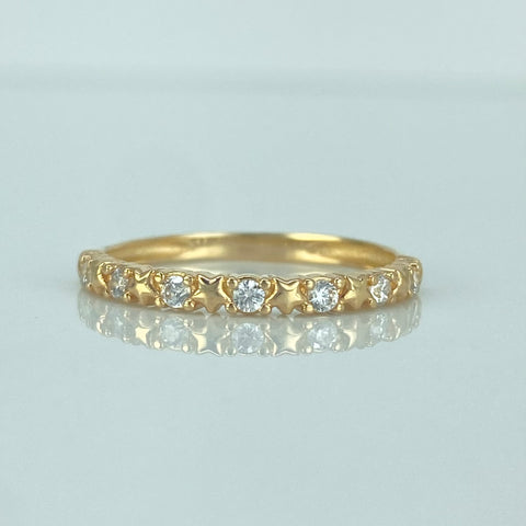 Anillo Churumbela Estrellas Circones Blancos Oro amarillo 18k / Talla 7 / 1,75 Gr †