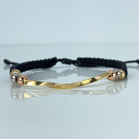 Pulsera tejida Herraje Melcochao / BL 6uni 5mm / Hilo Negro Tres oros 1,06 Gr †
