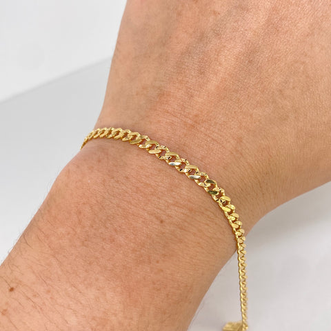 Pulso ● Cubano Monaco Diamantado Oro amarillo 18k +3 / 4 Gr / 3,7 mm / 19,5 Cm *