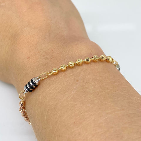 Pulso Militar Rustico Con Cauchos Negros Tres oros 18k 7,65 Gr / 3 mm / 22 Cm †