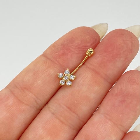 Piercing Flor Circones Blancos / Oro Amarillo 18k (Joya) / 0,65gr / 1.8cm / (Ombligo)