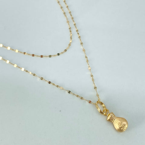Set Cadena  Crispeta + Dije Bolsa Dinero Oro amarillo 18k +1 / 0,7 Gr / 1 mm / 50 Cm *