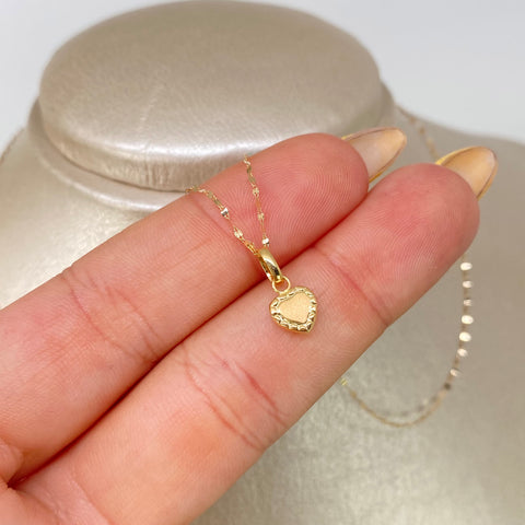 Set Cadena ● Crispeta + Dije Corazon Bordado Oro amarillo 18k 0,6 Gr / 1 mm / 45 Cm †