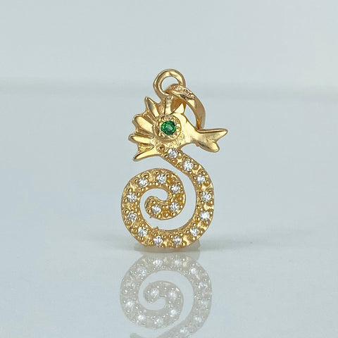 Dije Caballito De Mar Circones Blancos Verde Oro amarillo 18k 1,1 Gr / 2,2 Cm  *