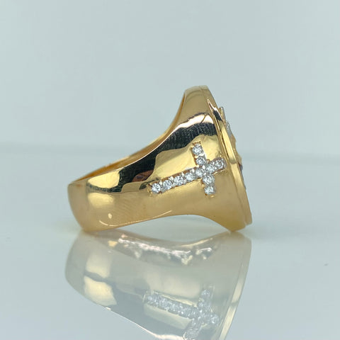 Anillo San Miguel Arcangel Circones Blancos Oro amarillo y Oro blanco 18k / Talla 9 3/4 / 8,06 Gr