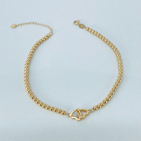 Pulso ● Bolas Lisas Nudos Corazones ESP Oro amarillo 18k +3 / 1,5 Gr / 2,5 mm / 17 Cm *