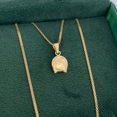 Set Cadena ● Mini China + Dije Herradura Caballo Oro amarillo 18k 2,4 Gr / 1,2 mm / 50 Cm *