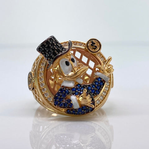 Anillo Pato Caricatura Circones Blancos Negros Y Azules Oro amarillo 18k / Talla 9 1/4 / 11,16 Gr