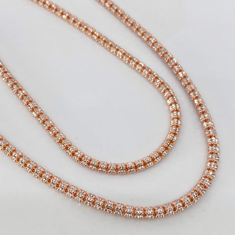 Cadena ● Punto Cuadrado Diamantado Oro blanco y Oro rosa 18k +3 / 20 Gr / 3 mm / 60 Cm