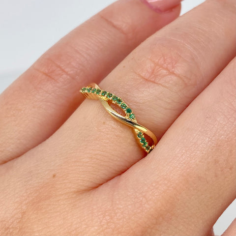 Anillo Churumbela Cruzadas Circones Verde Oro amarillo / Talla 6 1/4 / 1,6 Gr *