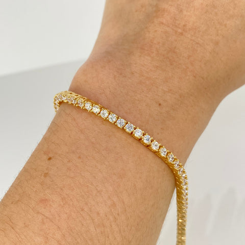 Pulso Tennis Circones Blancos NAC ESP Oro amarillo 18k +1 / 14,95 Gr / 3 mm / 18,2 Cm †