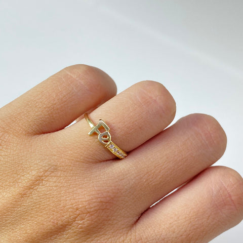 Anillo Fé Circones Blancos Oro amarillo 18k / Talla 7 1/2 / 1,16 Gr
