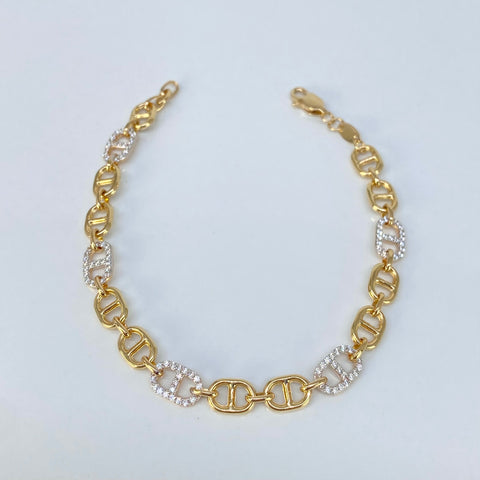 Pulso ● GC Circones Blancos Oro amarillo 18k +4 / 6,65 Gr / 5,7 mm / 18,6 Cm *