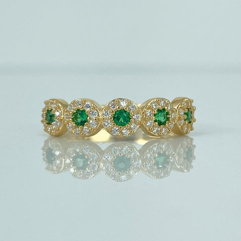 Anillo Circulos Circones Verdes Blancos Oro amarillo 18k / Talla 6 3/4 / 2,3 Gr †