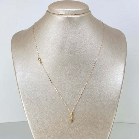 Set Cadena ● Crispeta + Dije Cruz Oro amarillo 18k 0,55 Gr / 1 mm / 50 Cm †