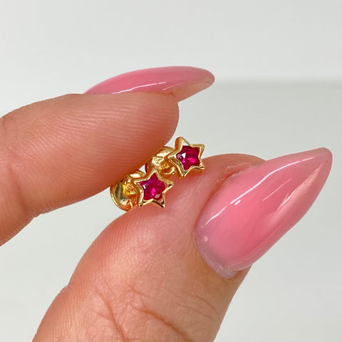 Topos Estrella Circones Fucsias Oro amarillo 18k 0,55 Gr / 5 mm *