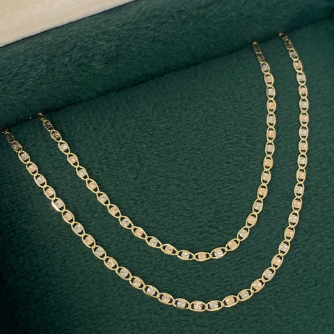 Cadena ● Escalera Plana Diamantada Tres oros 18k +1 / 1,7 Gr / 1,6 mm / 50 Cm *