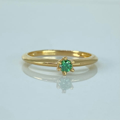 Anillo Solitario Circon Verde Oro amarillo / Talla 6 / 1,55 Gr †