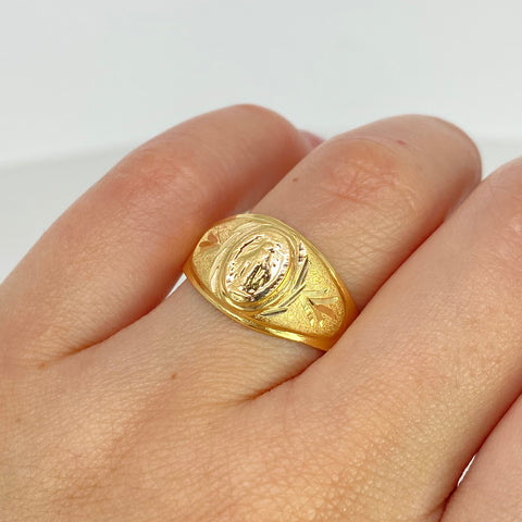 Anillo Sello Virgen Milagrosa Ovalado Oro amarillo 18k / Talla 11 / 2,73 Gr †