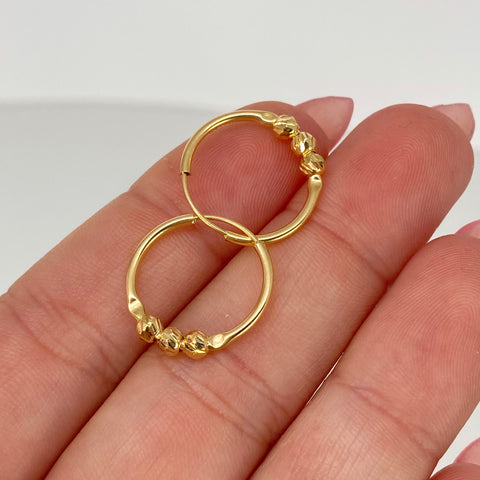 Candongas Imperdibles Bolas Diamantadas 3mm  Oro amarillo 18k 1,15 Gr / 1,7 Cm