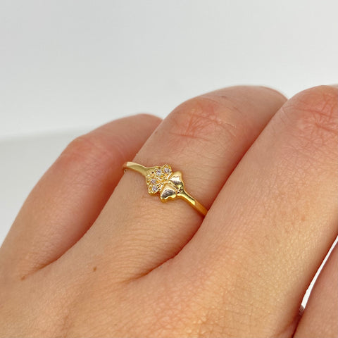 Anillo Trébol Circones Blancos Oro amarillo 18k / Talla 7 3/4 / 1,15 Gr †