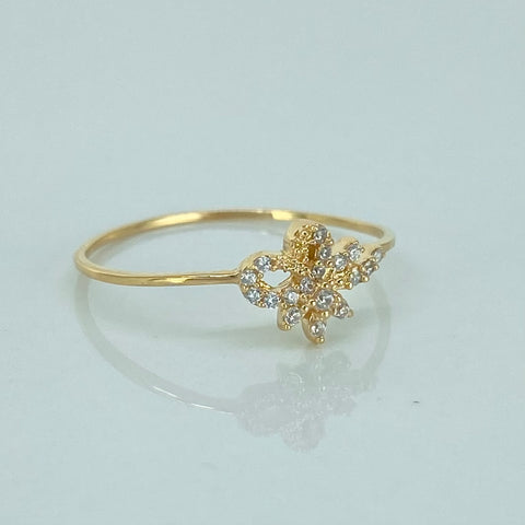 Anillo Flor Circones Blancos Oro amarillo 18k / Talla 9 1/4 / 1,15 Gr