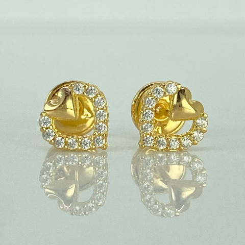 Topos Silueta Corazon Circones Blancos Oro amarillo 18k 0,77 Gr / 6,6 mm