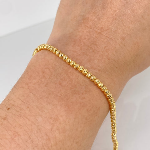 Pulso ● Bolas Diamantadas ESP Oro amarillo 18k +3 / 3 Gr / 3 mm / 17,5 Cm *