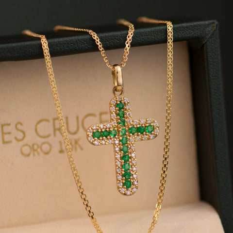 Set Cadena China + Dije Cruz 32 Pts Esm / 20 Pts Dte Oro amarillo 18k / 4,20 Gr / 1 mm / 50 Cm