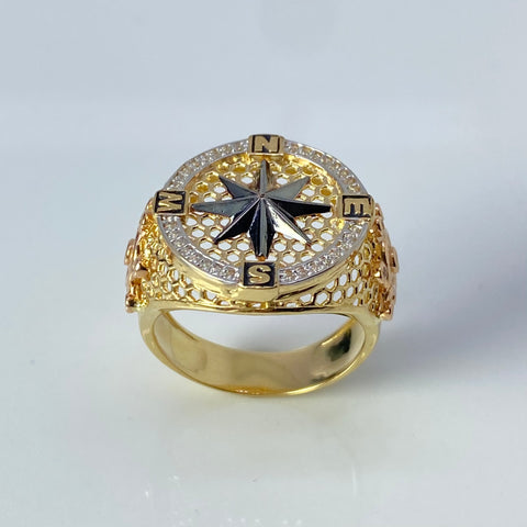Anillo Brújula Circones Blancos Tres oros 18k / Talla 10 / 9,73 Gr †